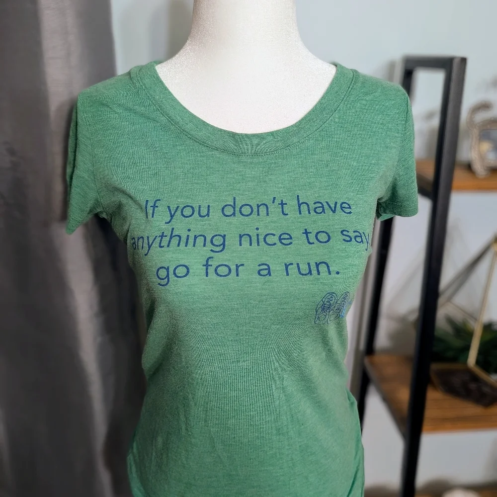 Bella Canvas Heather Green Tee with Blue Text - Picture 2 of 4